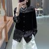 Black Silk Velvet Long Sleeve Top - New Chinese Style Women's Autumn Shirt