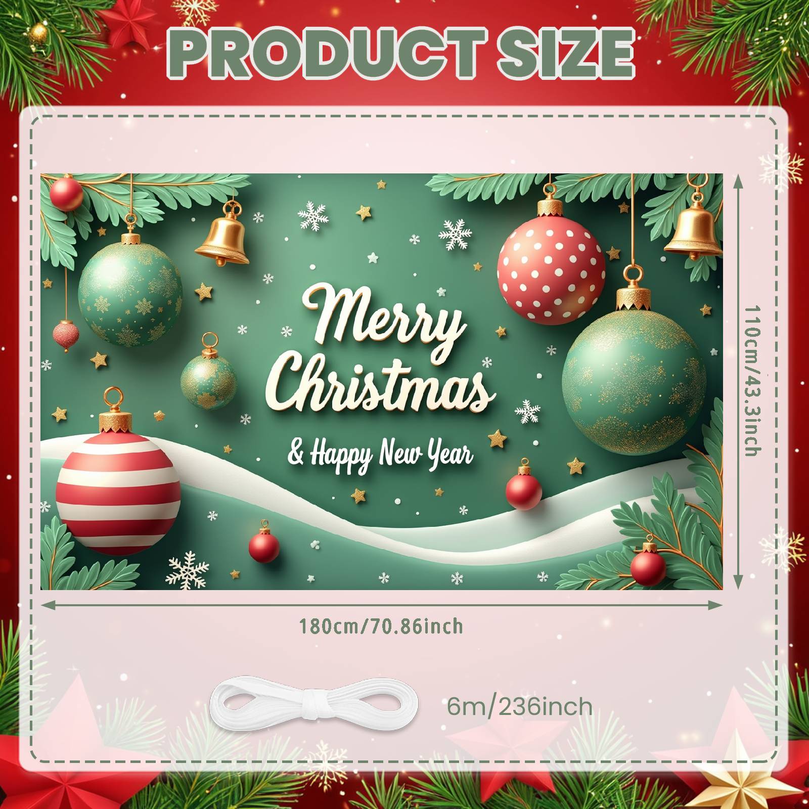 New Year Display Pine Branch Holiday Backdrop Xmas Display Red Decorative Festive Banner For New Year Celebration Indoor Event