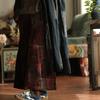 Luo Gu Ni Retro Künstlerischer Baumwoll-Corduroy Patchwork Midi-Rock in Rot