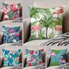 Forest Flamingo Palm Leaves Plant Pattern Art Cushion Cover Throw Pillow Cover Hidden Button Durable Polyester Chair Cushion