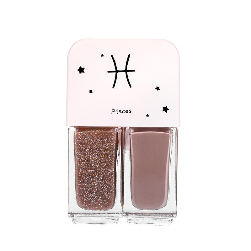 New Twin Iridescent Glitter Nail Polish Set - No-Bake, Non-Peel Transparent Oil-Based Formula with Two Colors