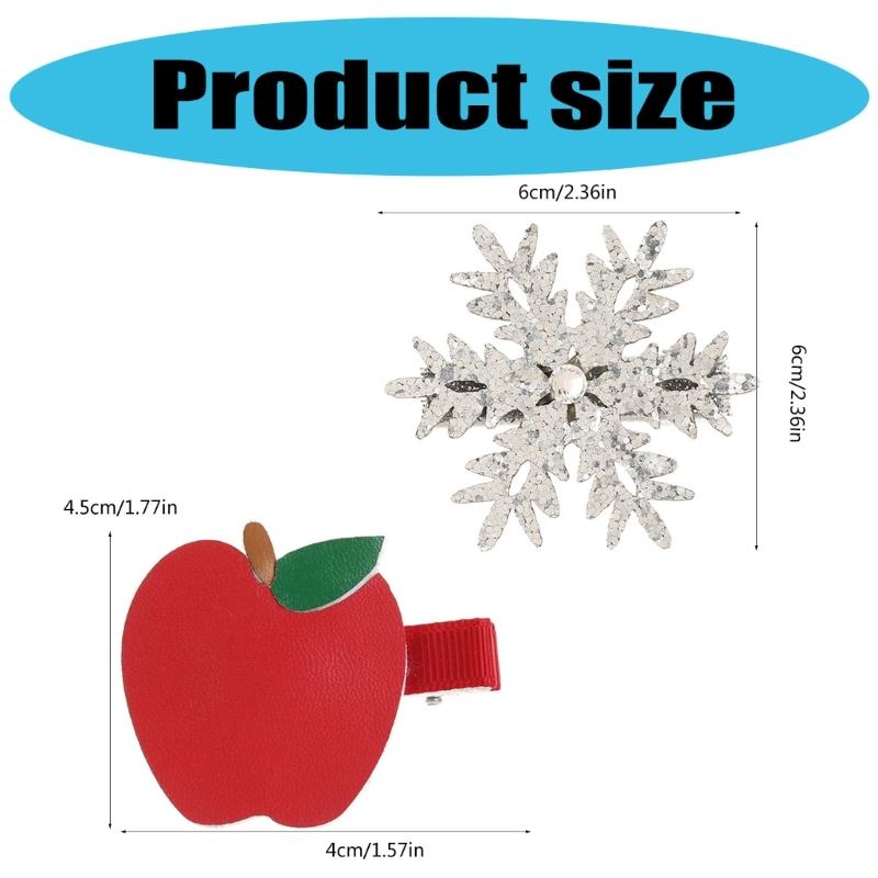 4Christmas Hair Clip Set With Snowflake and Fruit Designs Red Hairpins For Women Girls Holiday Party Accessories