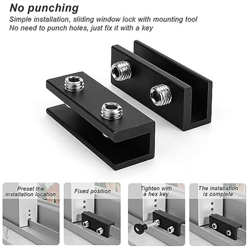 A84X-Black Window Locks 4 PCS Sliding Adjustable Window Safety Locks Perfect For Vertical Windows And Sliding Doors Garage Door