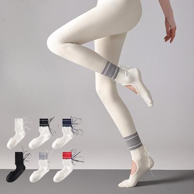 Damen Professionelle Yoga Pilates Rückenfrei Kordelzug Bänder Schweißableitend Rutschfest Knochenlos Boden Socken