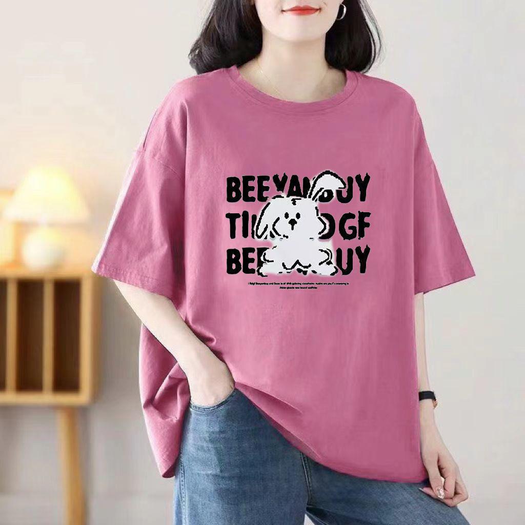 Sommer Damen Neues Cartoon-Druck Kurzarm-T-Shirt Lockere Oberteile