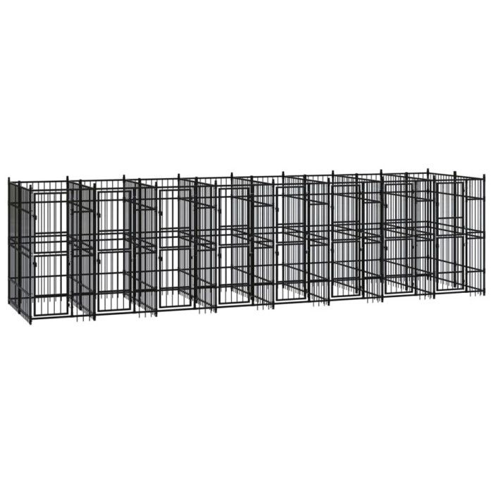 VidaXL Chenil d'extérieur pour chiens Acier 14,75 m², Noir