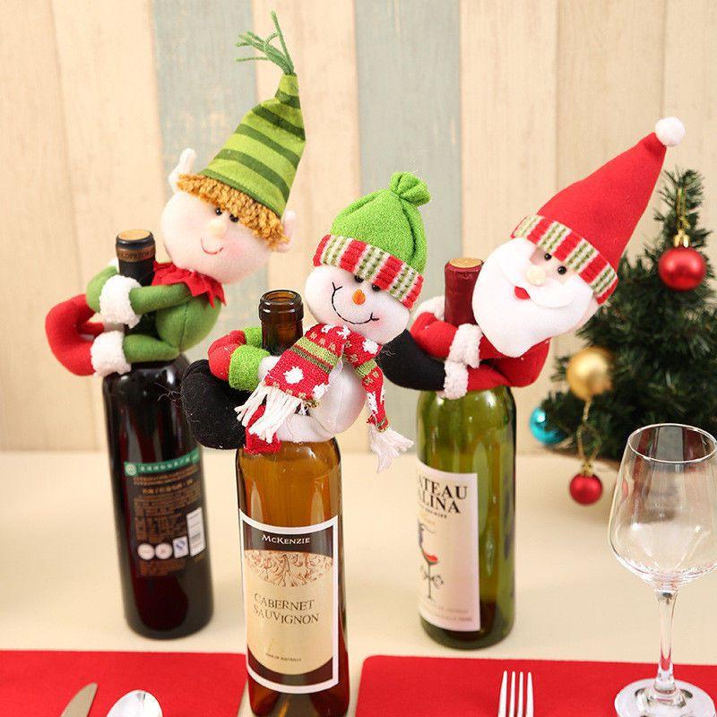 Snowman Christmas Santa Elf Wine Bottle Cover Table Party Decor Xmas Ornaments