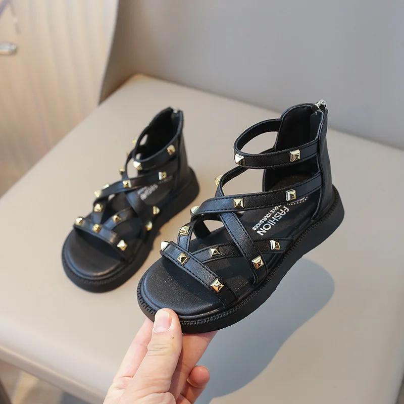 Sandali Romani Estivi Stivali Gladiatore Ragazza High Top Moda Scarpe da Festa Principessa Piattaforma Borchie Bambina Scarpe da Spiaggia Ragazza I03221
