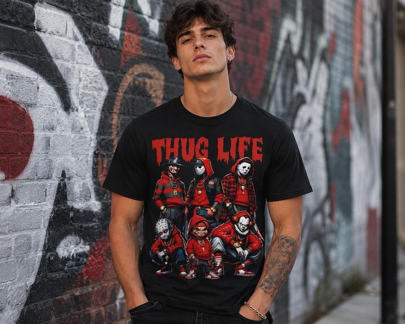 Thug Life Horror Graphic Shirt, Streetwear Parody T Shirt, Urban Style Tee XXL