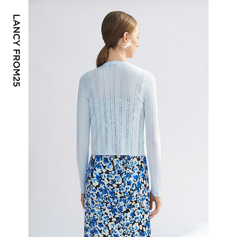 Langzi Round Neck Mulberry Silk Blend Knit Cardigan