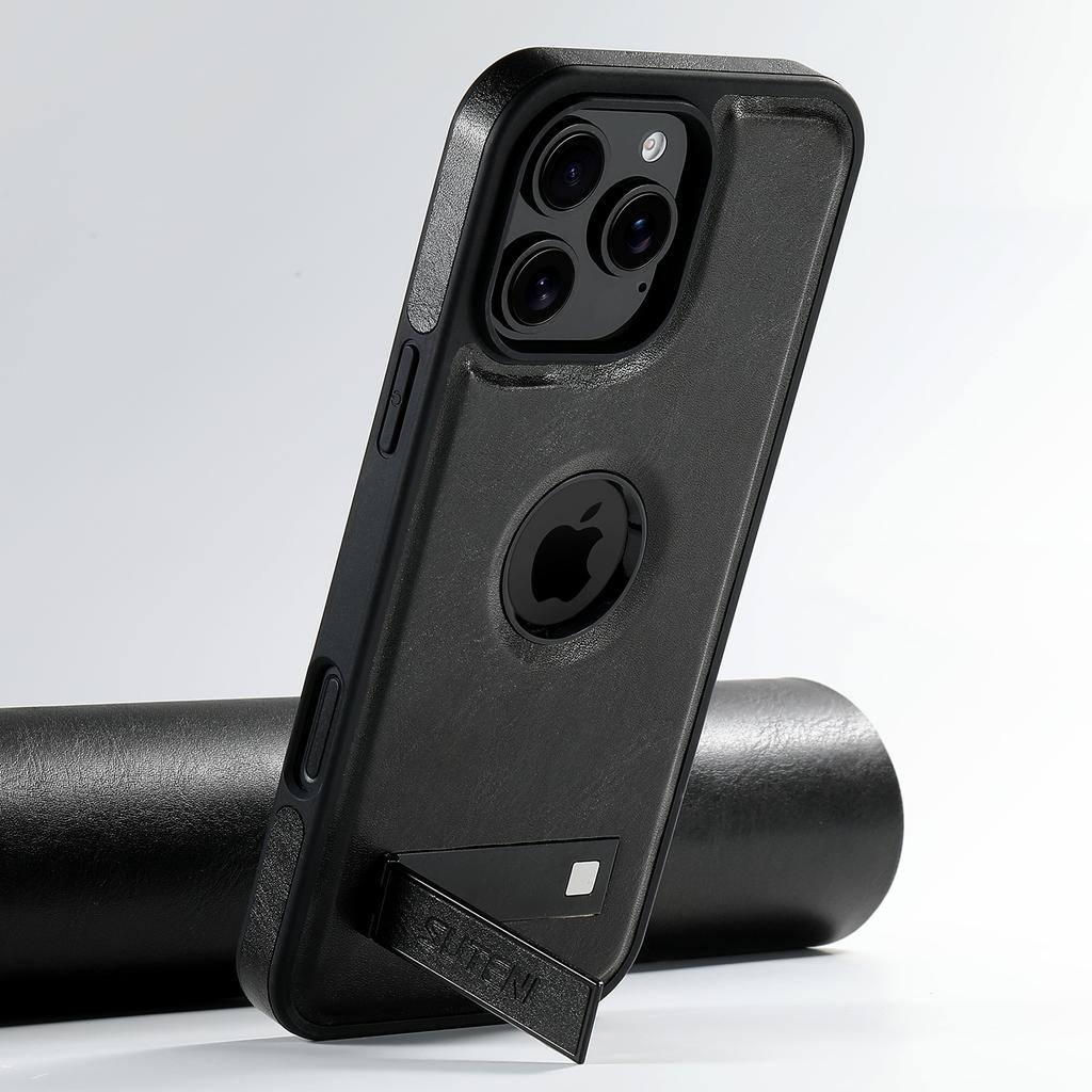 SUTENI G2 For iPhone 16 Pro Max Magnetic Case Leather Phone Back Cover Waxy Texture Kickstand