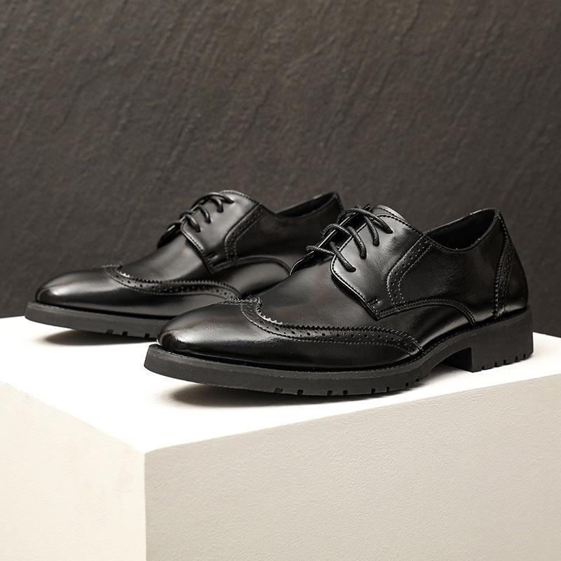 

Мужские модные кожаные туфли-броги: Деловой, повседневный и подчеркивающий рост — идеально подходит для свадеб и в качестве наряда жениха в британском стиле. 43 чёрный