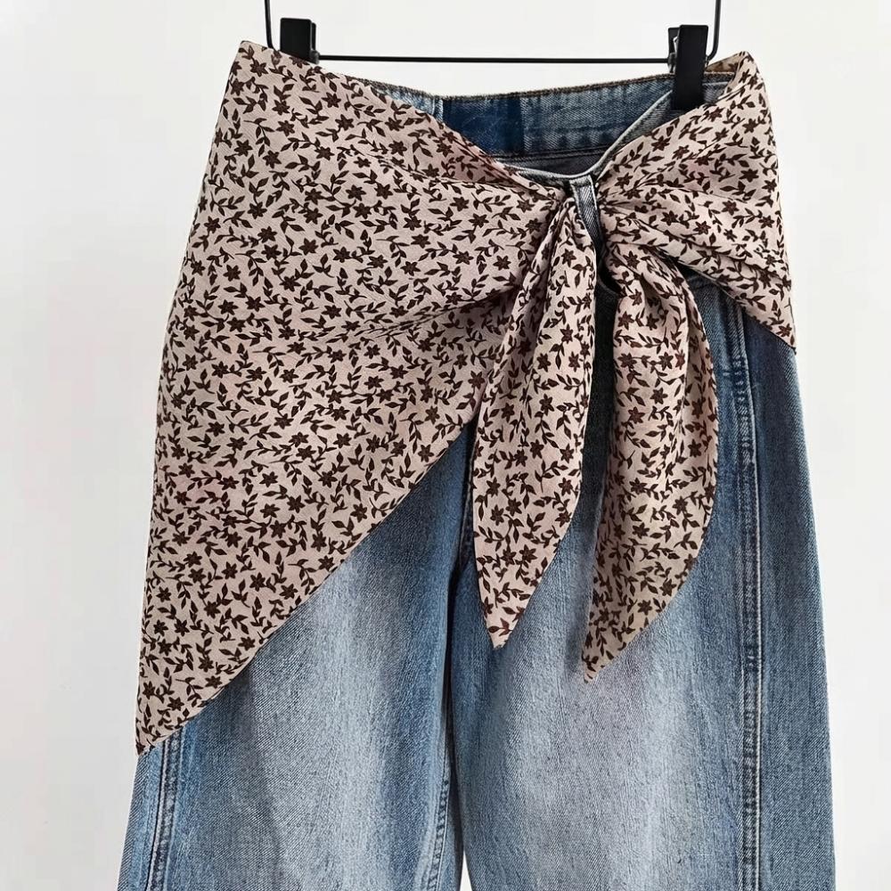 

Imitation Silk Women s Silk Scarf Cashew Floral Ethnic Print Triangle Scarf Belt Y2K Streetwear Apron Wrap Skirt
