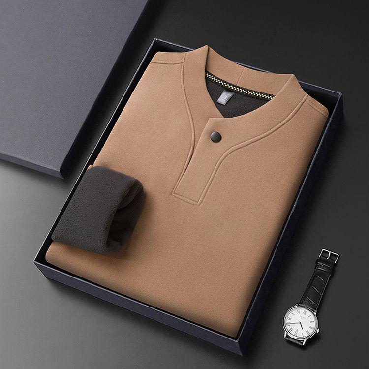 Men's Solid Color Fleece-Lined Sweatshirt, Winter Stand-Up Collar, Long-Sleeve Casual Base Layer.