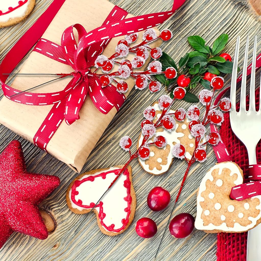 10'lu Paket Karla Kaplı Yapay Kırmızı Meyve Sapları, Karlı Noel Kırmızısı Sprey Dalları, Çoban İğdesi Dalı, Noel Ağacı Süslemesi Tatil İçin Uygundur