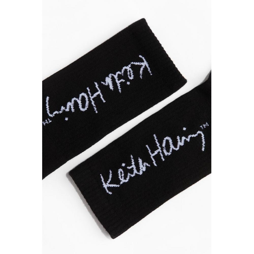 H M Design Socks Black keitH Haring