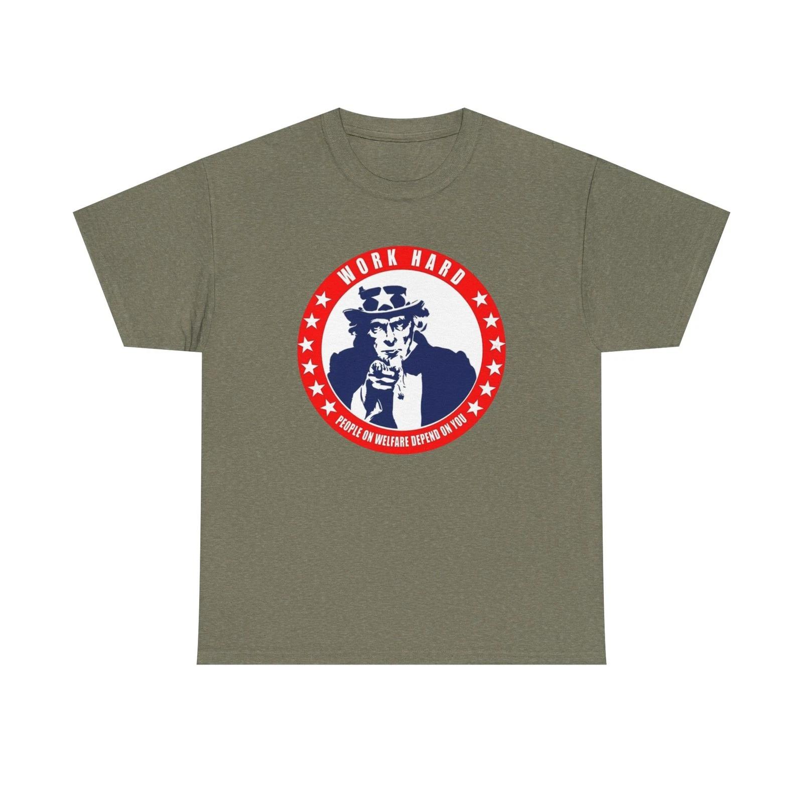 Uncle Sam Work Hard T-Shirt | Patriotic Vintage USA Graphic Freedom America XL
