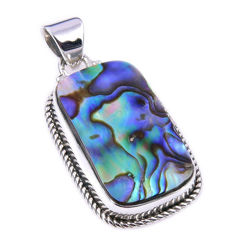 Natural Abalone Shell Gemstone 925 Solid Sterling Silver Gift Pendant 1.50" L5c48