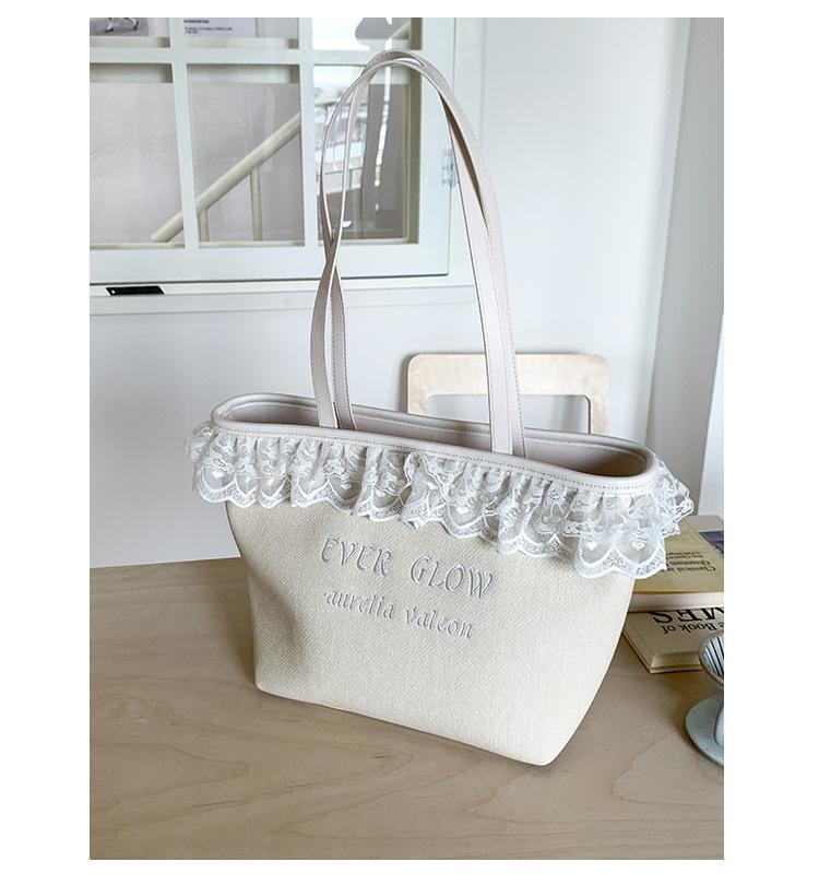 New niche cute playful high-end lace handheld canvas bag shopping bag tote bag