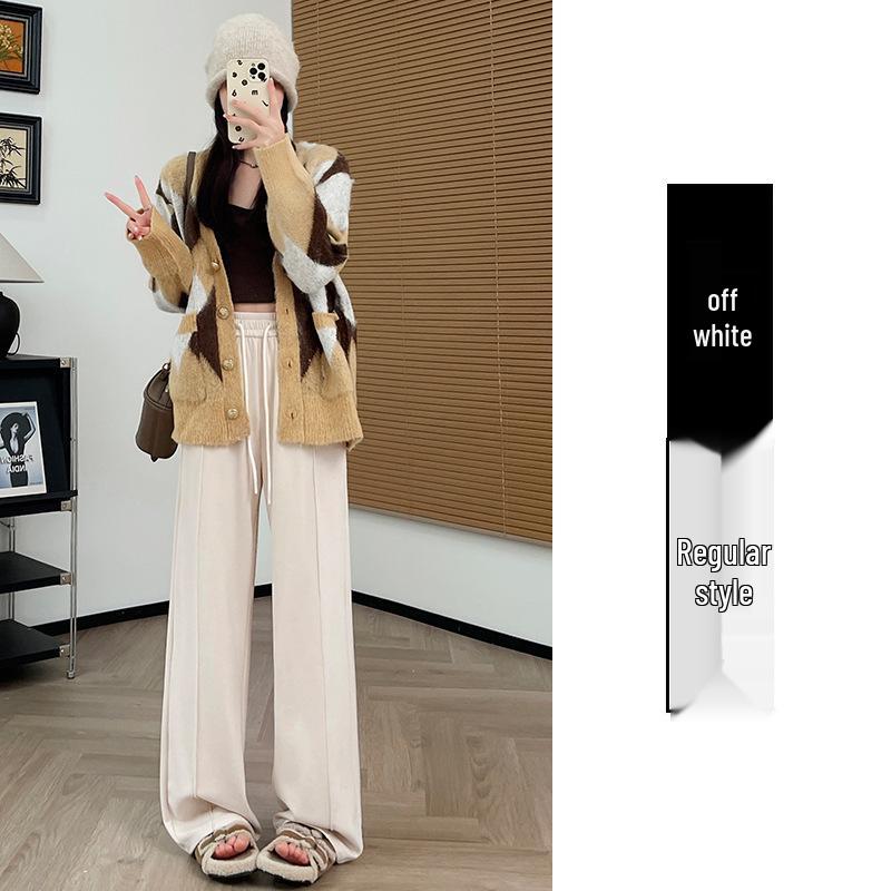 Vlněné kalhoty s vysokým pasem a širokými nohavicemi pro ženy - Plyšové, silné a ležérní na jaro, podzim a zimu