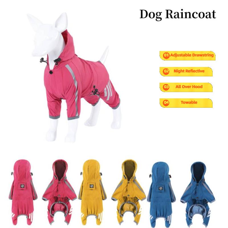 Rain Pet Dog Coat Outdoor Clothing Puppy Jacket Hooded Towable Reflection Night