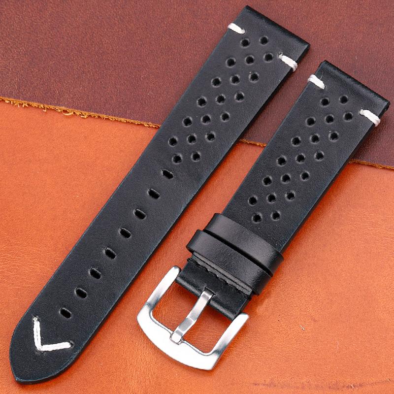 New Breathable Genuine Leather Quick Release Watch Strap 18mm-24mm Cowhide Band Available Black Green Brown Yellow Unisex Watchbands