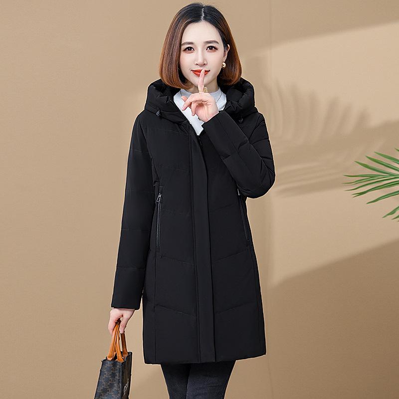 Luxury Women's Mid-Length Hooded Down Jacket - Premium White Duck Down