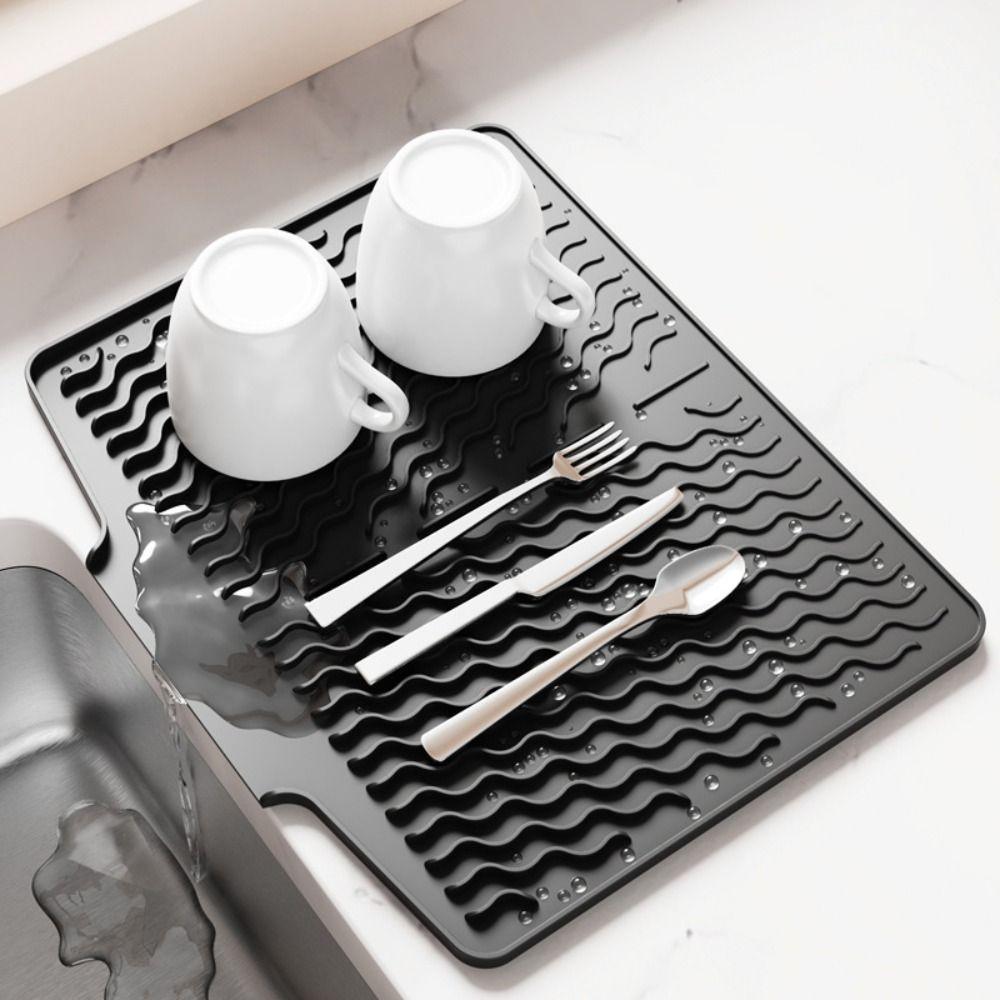 Large Silicone Dish Drying Mat Anti-scald Sink Mat Dish Rack Mat Folding Drainer Mat  Home