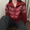 Jacquard Zipper Short Knitted Women's Cardigan Autumn and Winter New Fair Island Sweater Christmas Vintage Jacket