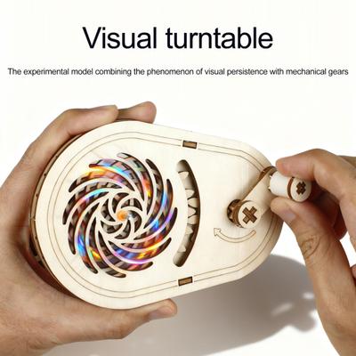 3D Visual Illusion Puzzle Toy DIY Handmade Mechanical Gear Turntable Educational STEM Toy Persistence of Vision Learning Rotatable Turntable Toy