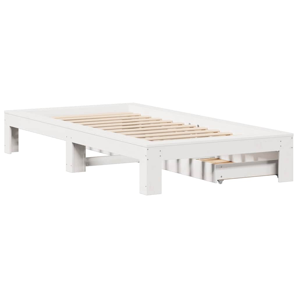 Vidaxl Rama Łóżka Bez Materaca, Biała, 90X200 Cm, Lite Drewno Sosnowe