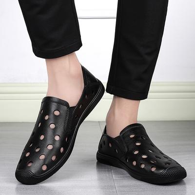 2025 Sommer Hohl Echtleder Designer Schuhe Herren Freizeitsandalen Atmungsloch Business Loafer Büro Herrenschuhe Slipper