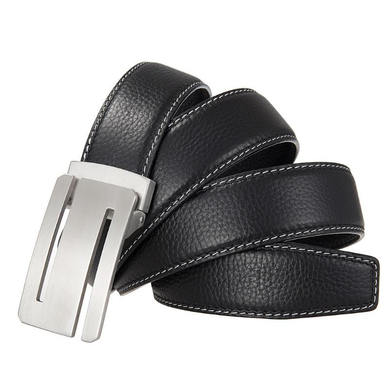 Stainless steel smooth buckle leather belt - men's belt - 3.5cm top grain leather belt