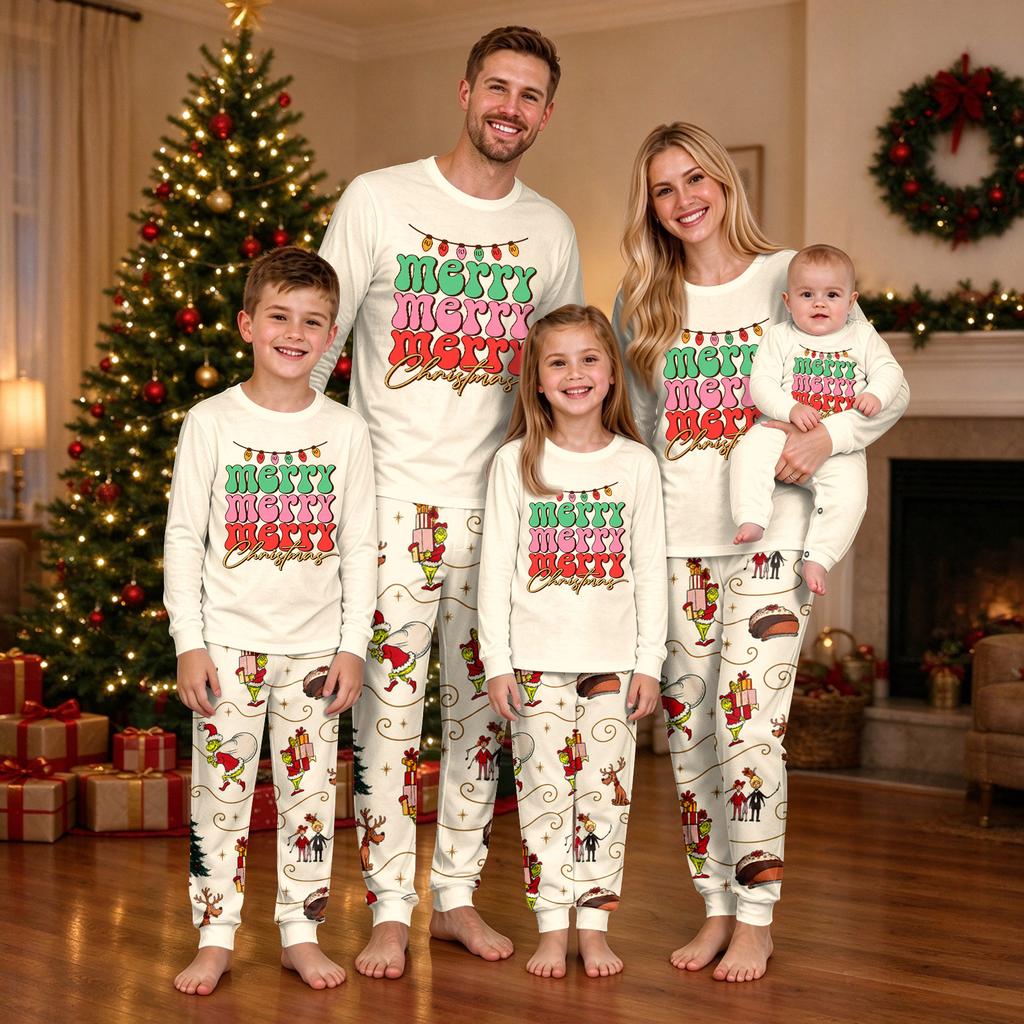 Christmas Print Round Neck Top and Jogger Pants Set for Holiday Lounging and Casual Wear