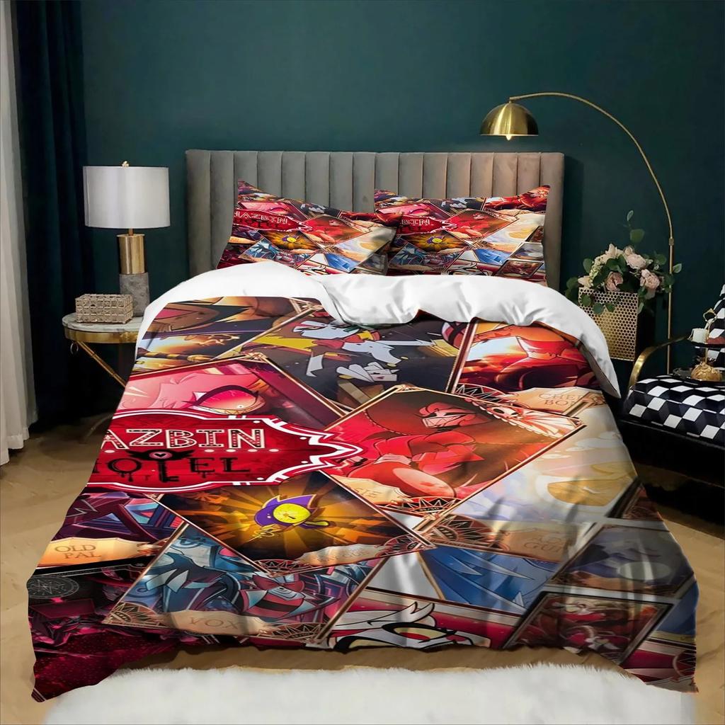 Anime Hazbin Hotel Comic Panel Bedding Set 3D Digital Print Duvet Cover Set Twin Full Queen King Size Teen Bedroom Decor Gift