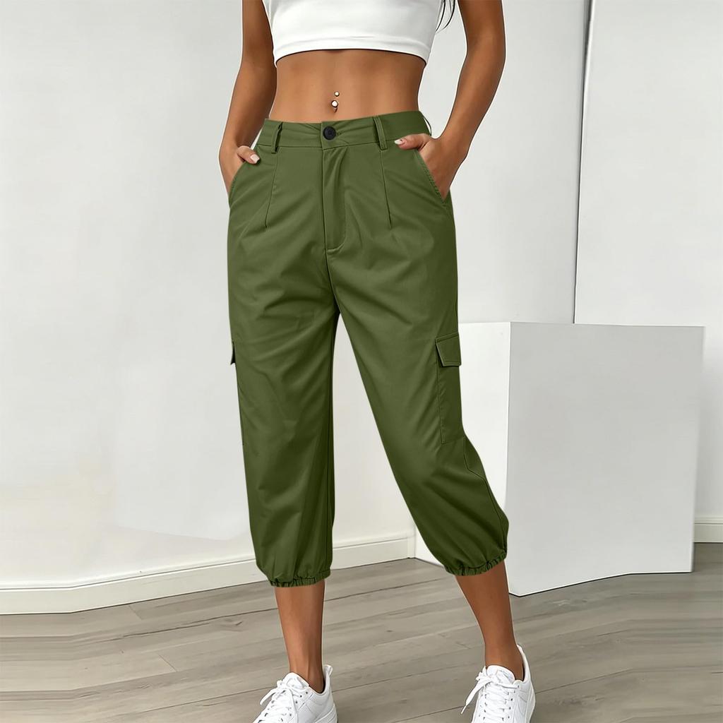 Women Casual Cargo Pants with Pockets Elastic Hem Adjustable Waistband Lightweight Durable Fabric Relaxed Fit