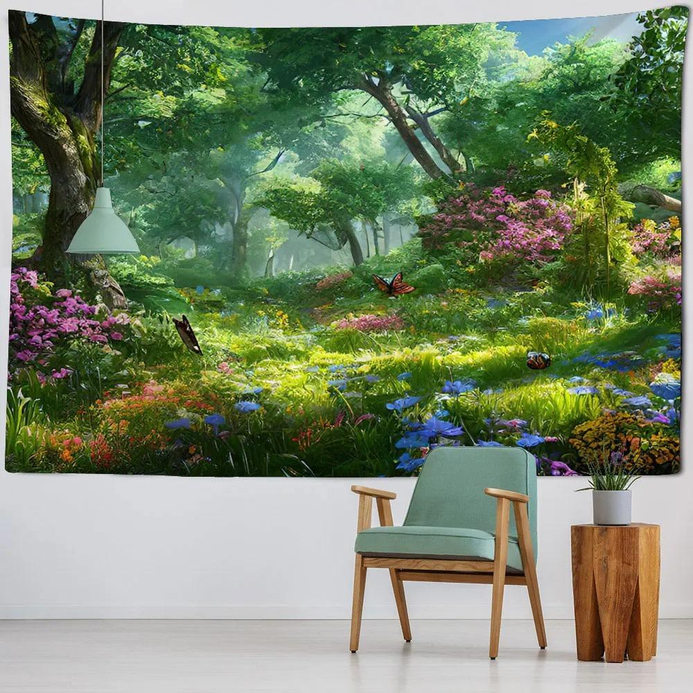 

Природный пейзаж Лесные деревья Гобелен Офис Гостиная Гобелен Домашнее украшение стены Гобелен 150x130cm