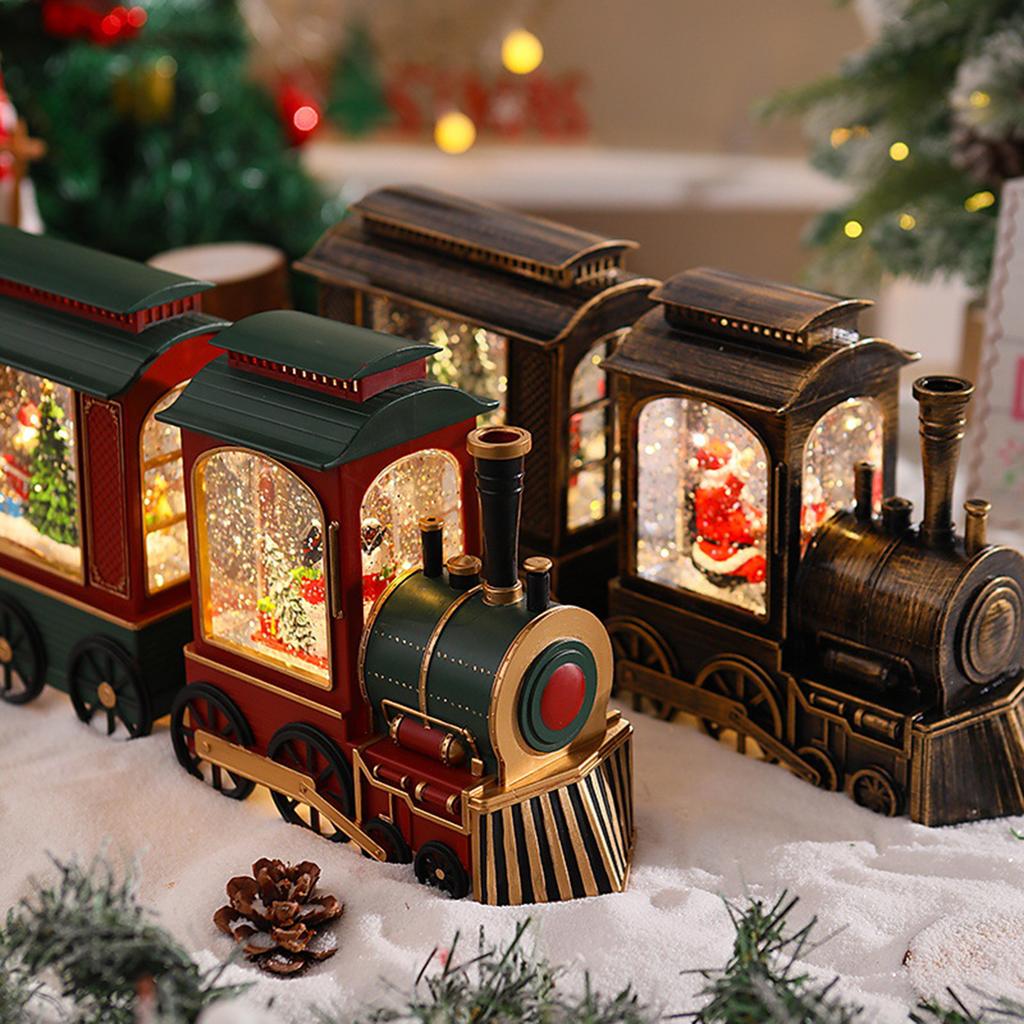Christmas Glowing Music Box with Snowfall Effect Train Engine Music Box Ornament Xmas Gift for Countertop Festive Party Supplies