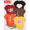 Five-piece set Elegant short-sleeved shirt for women Colorful Heart Series Printed Round Neck Women's Short Sleeve Suitable for Spring and Summer