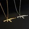 Trendy Assault Rifles Necklace with Premium Cubic Zirconia Stones for Unique Style Hipsters Streetwear Diamond Accessory