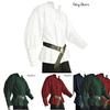 Men's Vintage Loose-fitting Shirt With Retro Stand Collar And Tie Belt