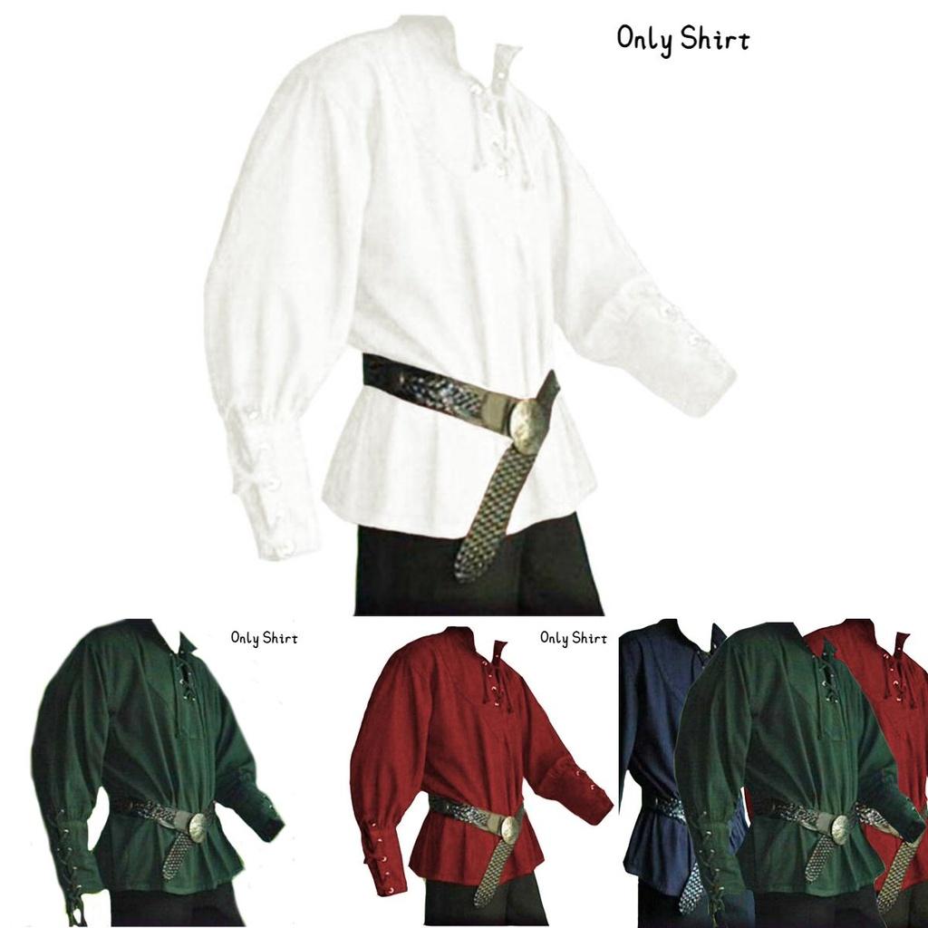 Men's Vintage Loose-fitting Shirt With Retro Stand Collar And Tie Belt