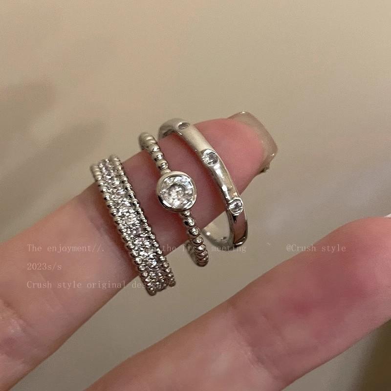 Plain ring zircon open ring combination set female niche design high-end index finger ring simple cold wind ring