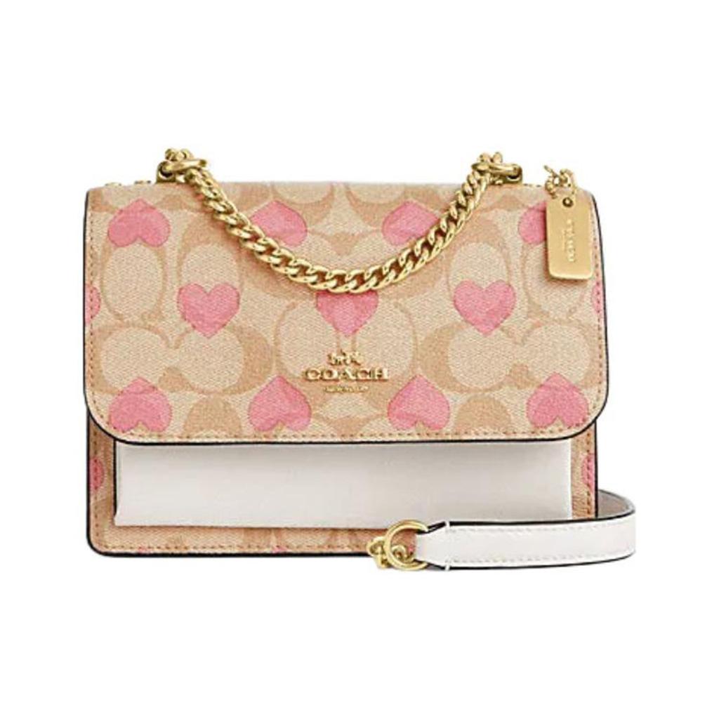 COACH Klare Canvas With Leather Chain Bag, Shoulder Bag, Crossbody Bag Small Women's Light Khaki & Chalk White CO950-IMOTV