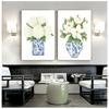 Stampe di Ortensia Magnolia Cinese Blu e Bianca Arte Chinoiserie Pittura su Tela Arte da Parete da Galleria Immagine Poster Decorazione Murale di Tendenza