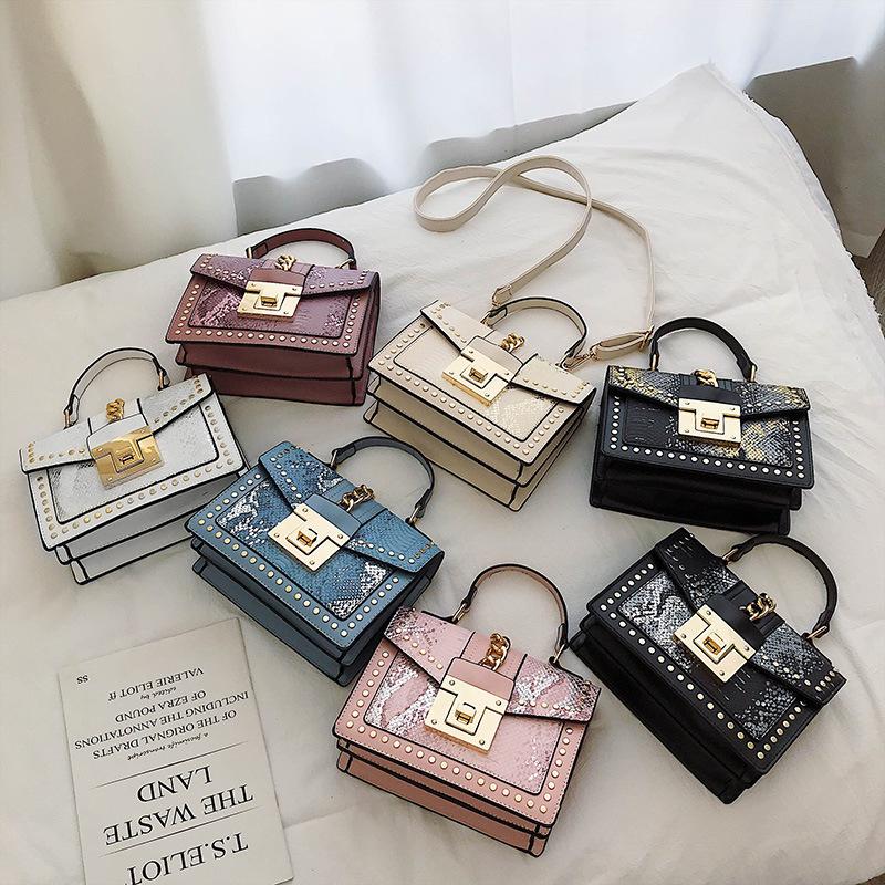 Feminine Leather PU Bag with Studs Shoulder Bag with Shoulder Strap with High-quality Metal Lock Small Square