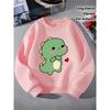 European sizes Kids' Round-Neck Hoodie - Cute Green Dinosaur with Heart , Sportswear And Casual Wear, Soft And Comfortable