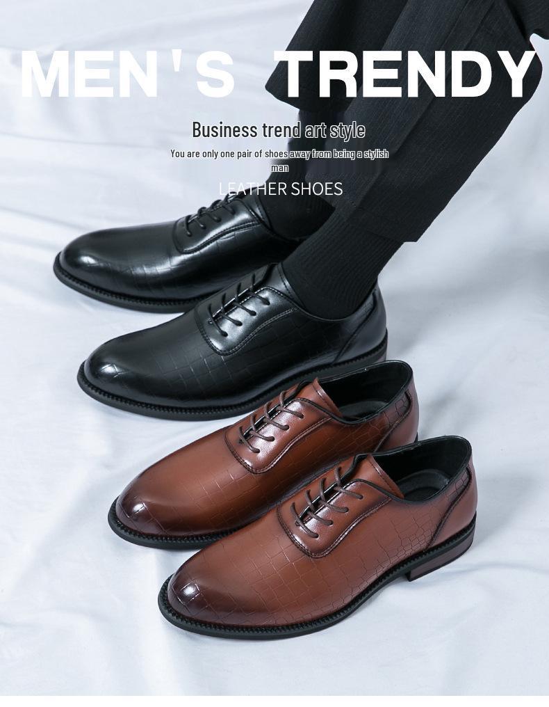 Men's Large Retro British Style Leather Dress Shoes - Fashionable, Lace-up, Formal Business Banquet Attire