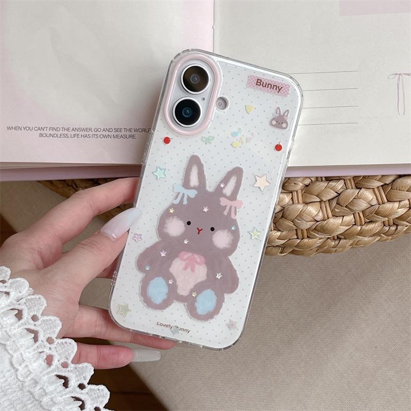 Colorful Stars Rabbit Polka Dot Phone Case for iPhone 17, 16 Pro Max, 15, 14