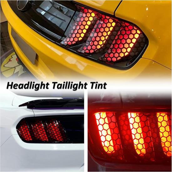 4 Pack Headlight Taillight Tint Honeycomb Graphic Tail Light Lamp Cover Film Car DIY Self Adhesive Tint Film Sheet 18.89'' x 11.81'', Black